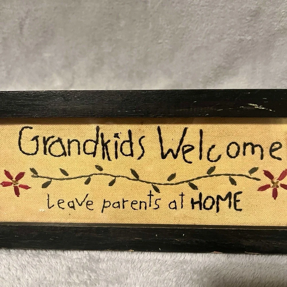 Grandkids Welcome Leave Parents At Home Wall/door Sign Stitched Handmade VINTAGE